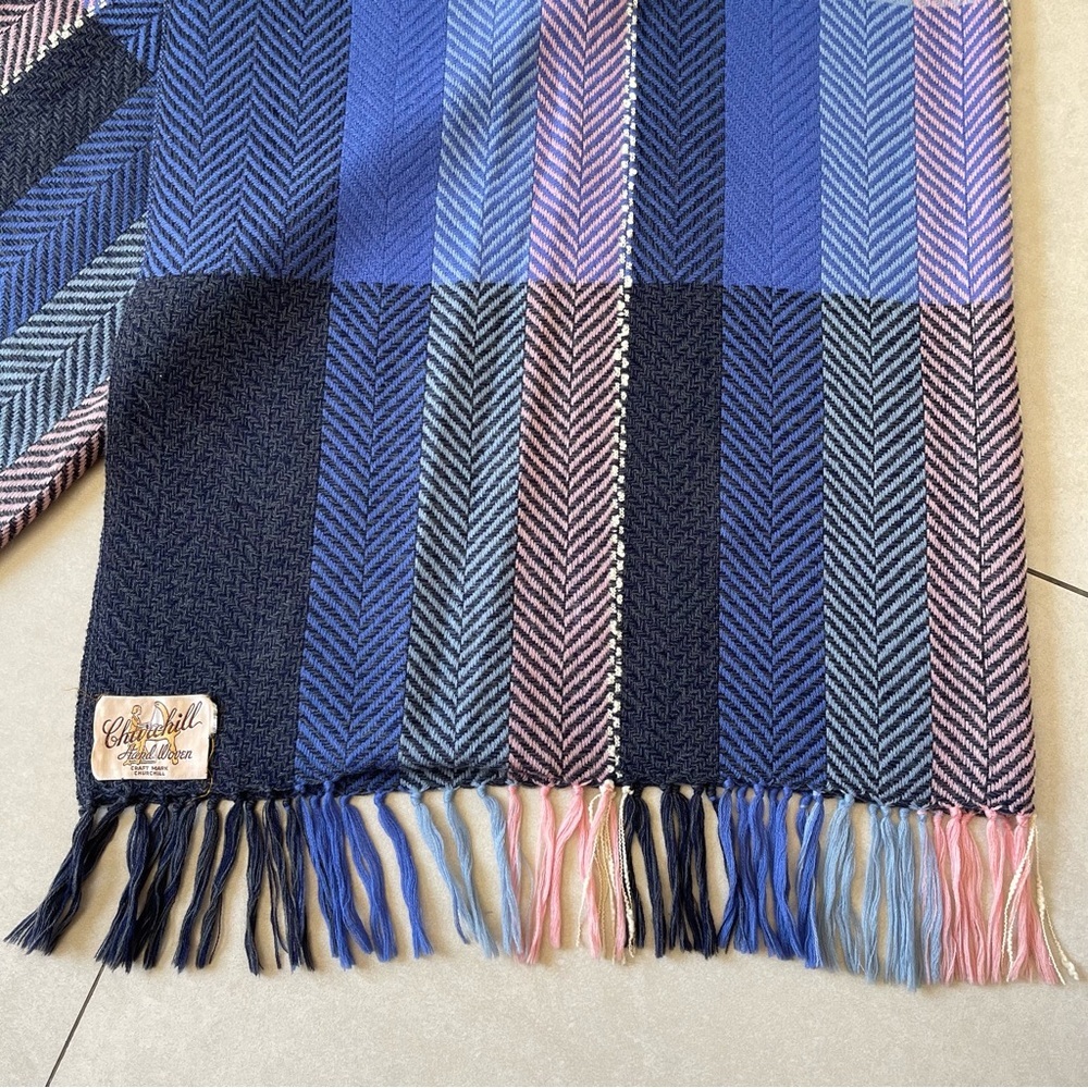 Churchill Hand Woven Wool Pink Blue Pastels Scarf 72 x 50”
